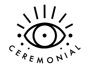 Ceremonial logo - line drawing of a magical eye with rays and dots 